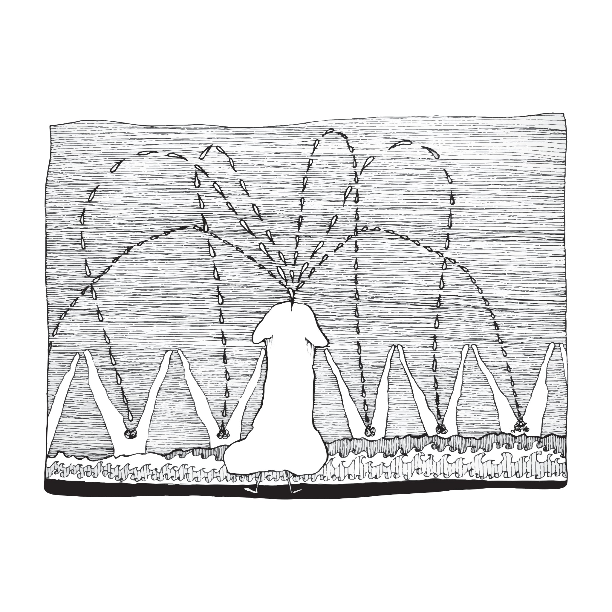 b+w drawing penis ejaculating into women's vagina's in distance